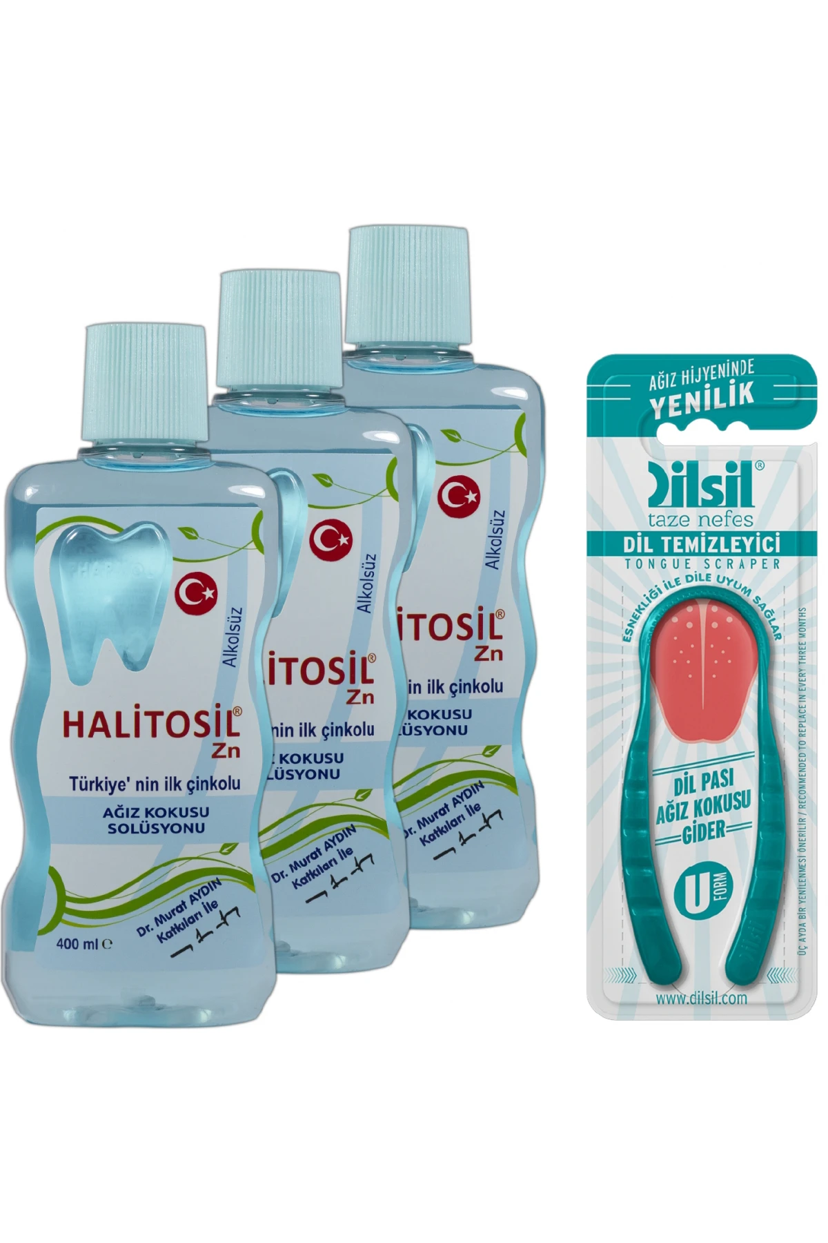 Halitosil ZN Ağız Kokusu Önleyici Gargara (3lü) + Dilsil Dil Temizleyici